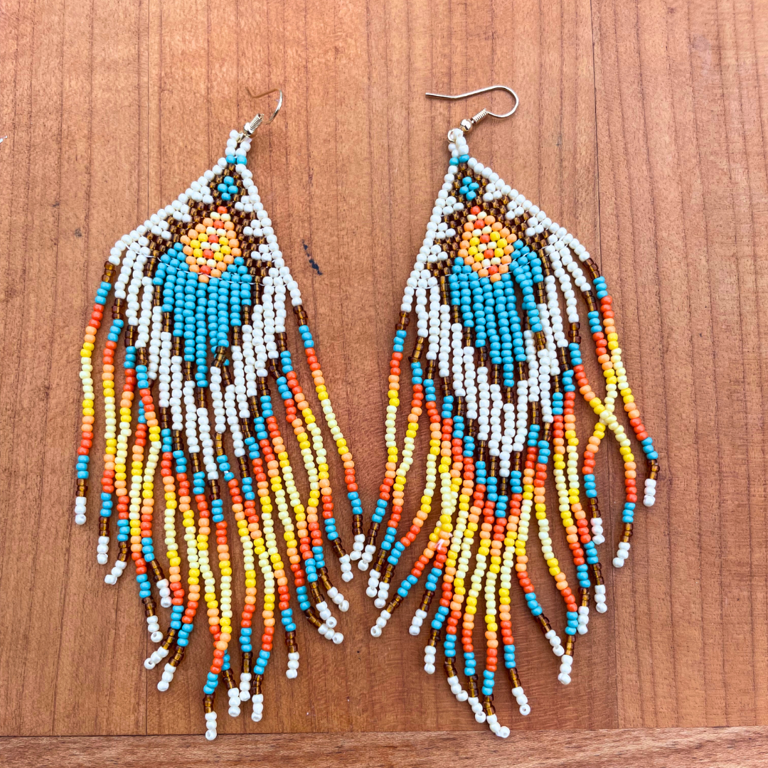 Boucles d'oreilles indiennes style amérindien marrons et jaunes