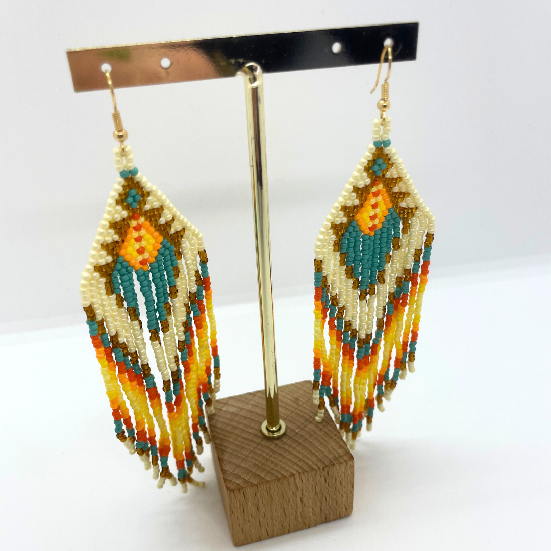 Boucles d'oreilles indiennes style amérindien marrons et jaunes