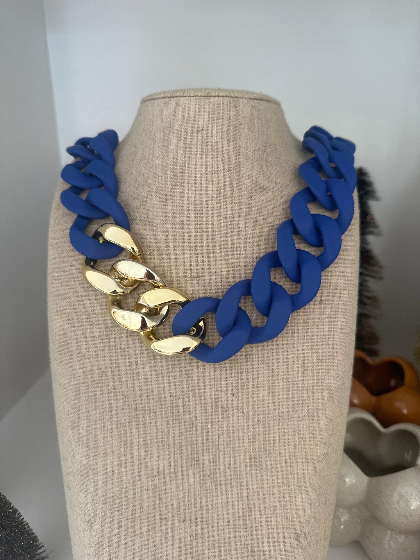 Collier Pauline : Maillon XL bleu majorel et doré