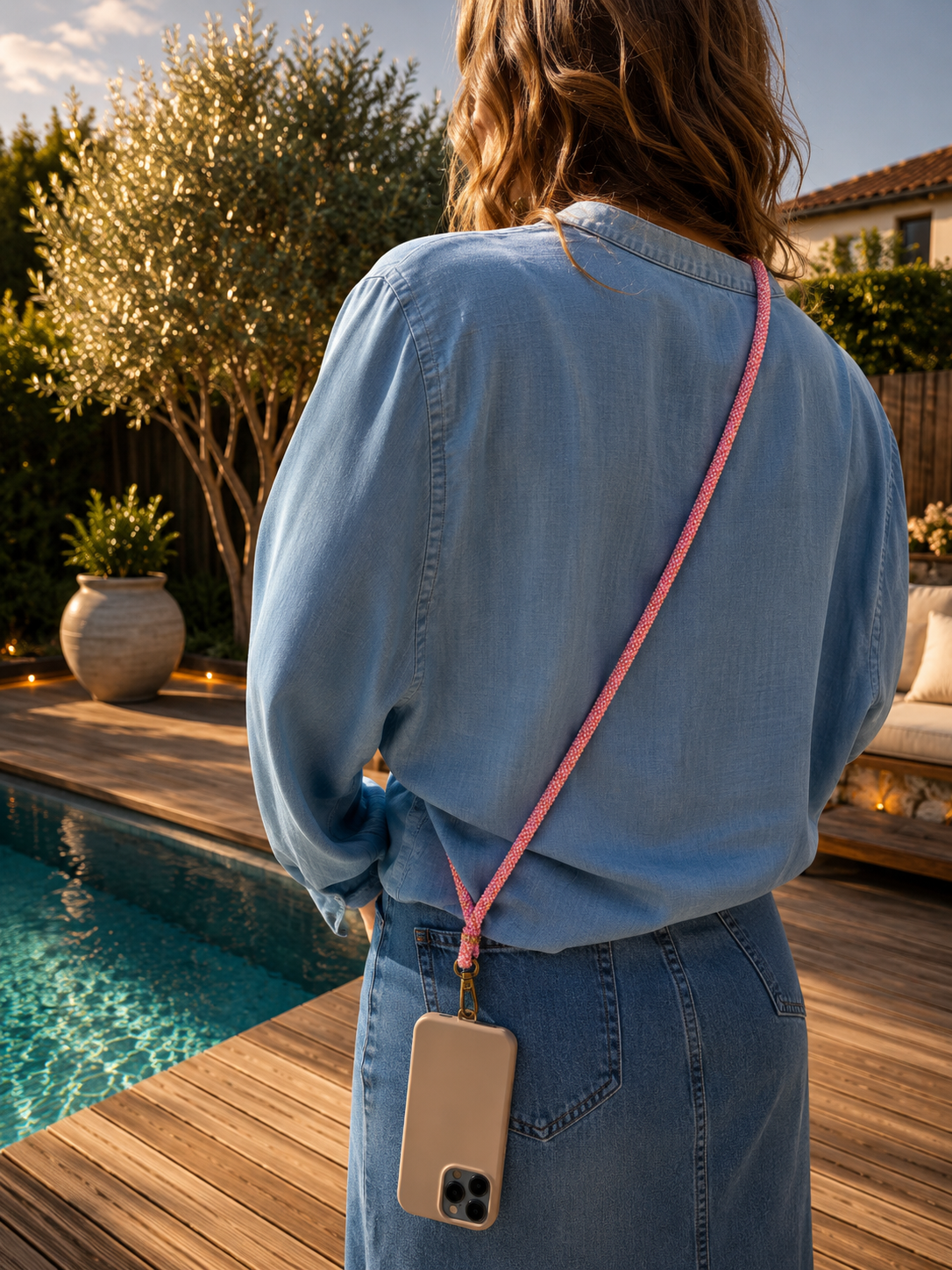 Cordon de téléphone rose nuancé – Tissé artisanalement | Trésors de Ava