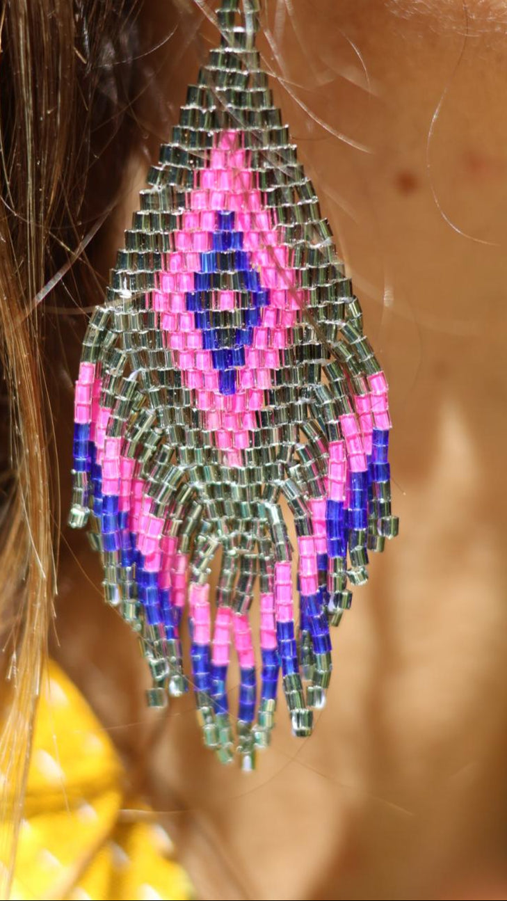 Boucles d'oreilles indiennes ANAYA fuchsia bleu et doré