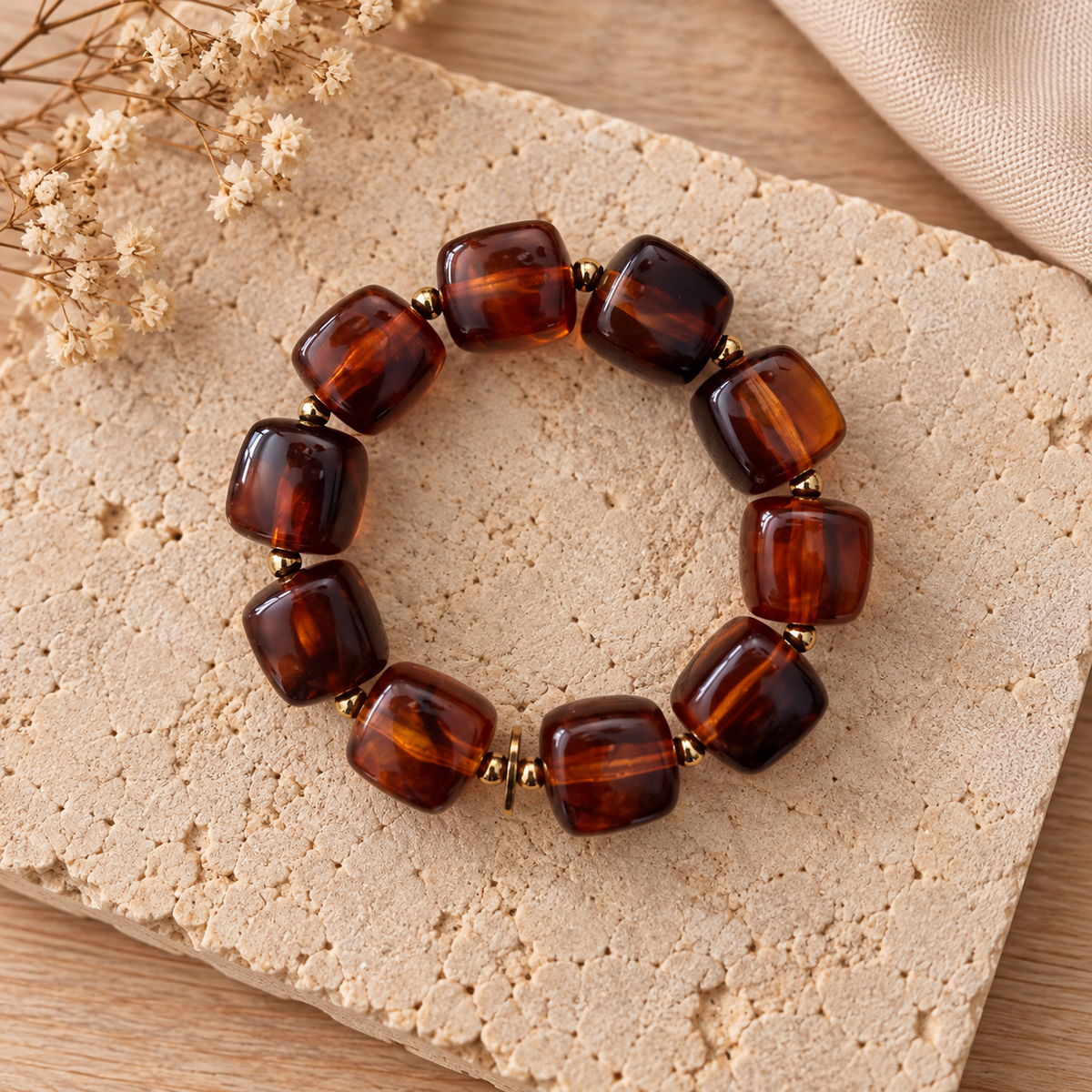 Bracelet Ice en perles carrées arrondies brun | Trésors de Ava