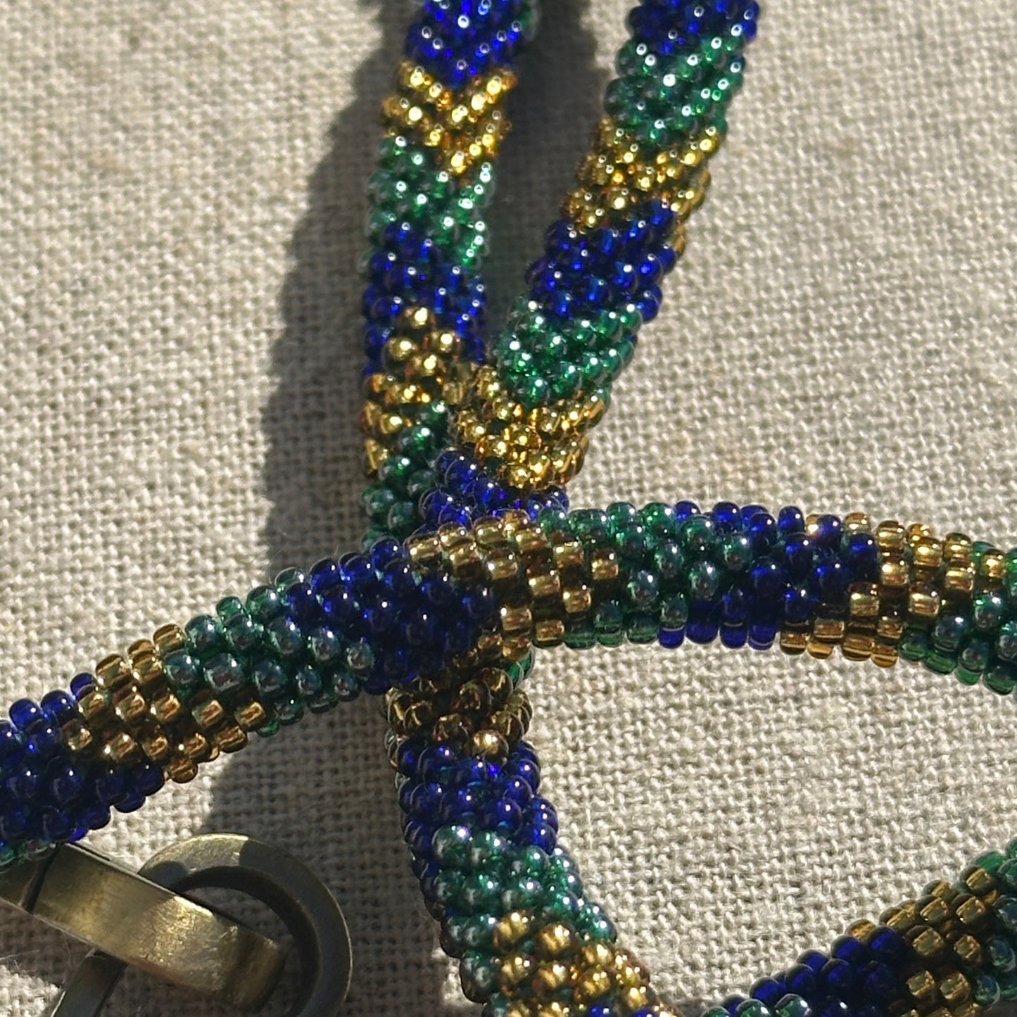 ✨ Cordon de Téléphone en Perles de verre – unique, tendance et responsable #A29 bleu marine, vert et doré