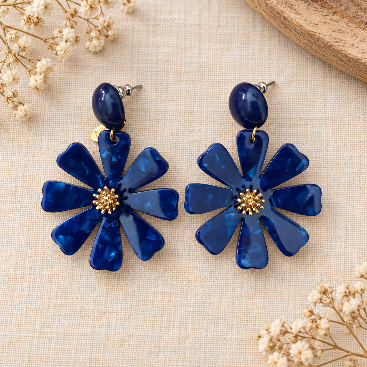 Dalhia – Boucles d’oreilles fleurs en acétate - 3 coloris bleus