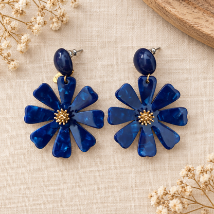 Dalhia – Boucles d’oreilles fleurs en acétate - 3 coloris bleus