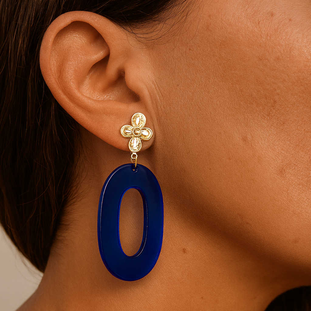 Paulette gold bleu- Boucles d’oreilles – Collection Française