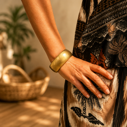 Manchette dorée en corne naturelle - Bracelet artisanal- Trésors de Ava
