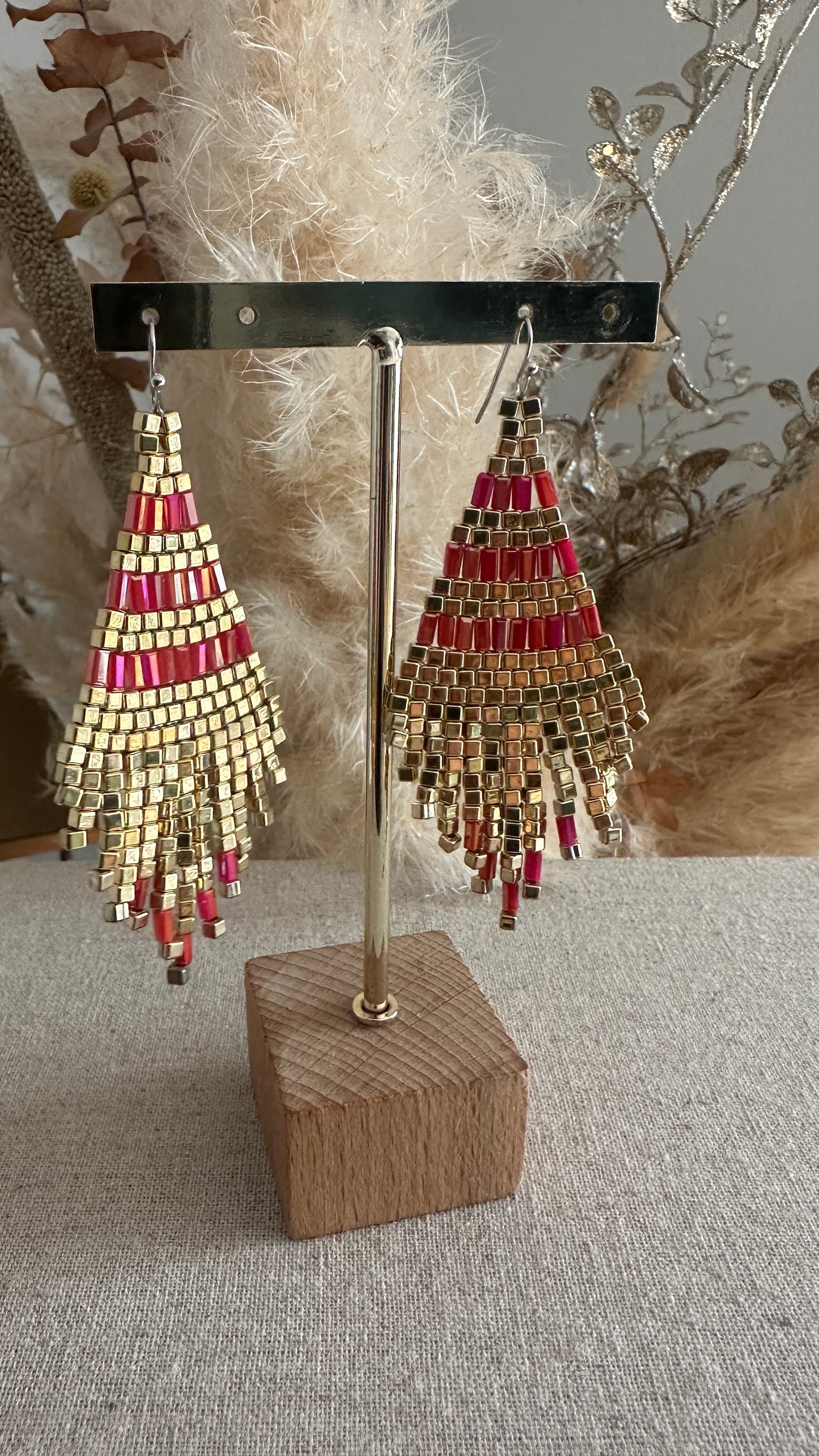 Boucles d'oreilles indiennes PERLAIA dorées et rouge