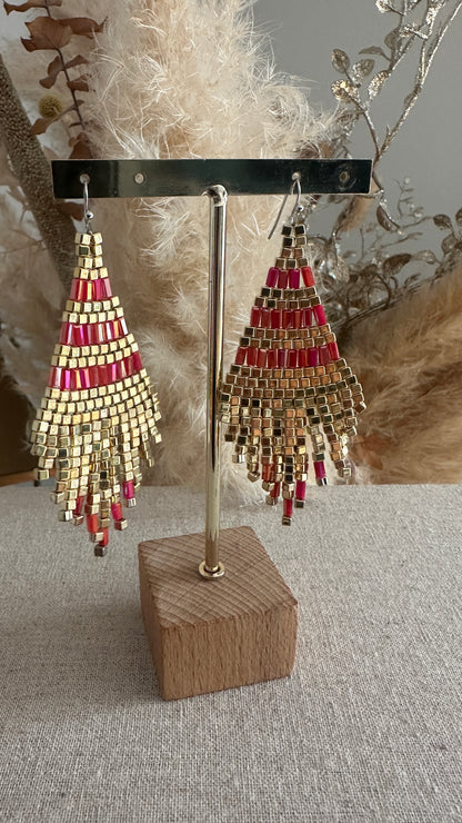 Boucles d'oreilles indiennes PERLAIA dorées et rouge