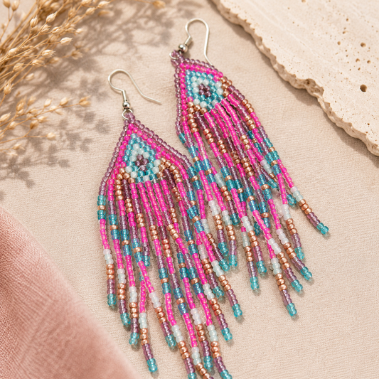 Boucles d'oreilles indiennes AMARA rose et bleue