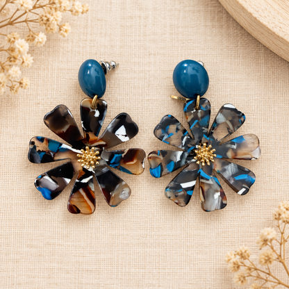 Dalhia – Boucles d’oreilles fleurs en acétate - 3 coloris bleus