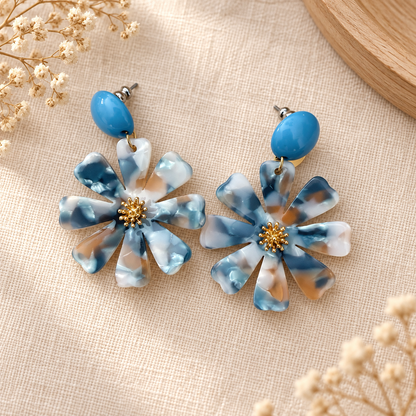 Dalhia – Boucles d’oreilles fleurs en acétate - 3 coloris bleus