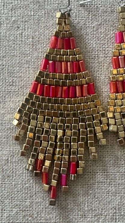 Boucles d'oreilles indiennes PERLAIA dorées et rouge