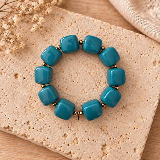 Bracelet Ice en perles carrées arrondies bleu vert  | Trésors de Ava