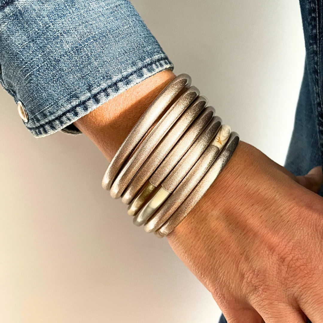 Bracelet champagne argenté  en corne naturelle