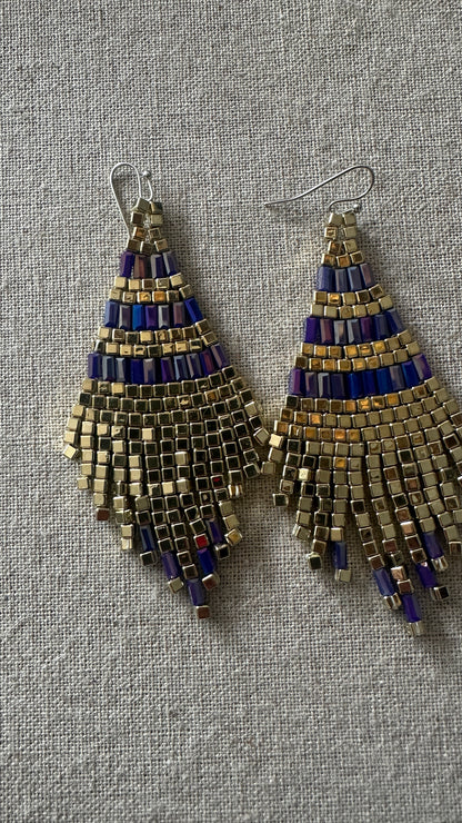 Boucles d'oreilles indiennes PERLAIA dorées et bleues