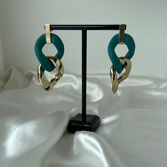 Boucles d'oreilles maillon XL  bleu canard
