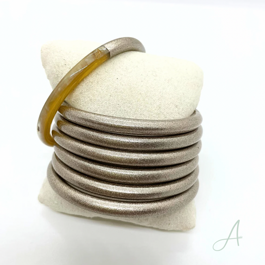 Bracelet champagne argenté  en corne naturelle