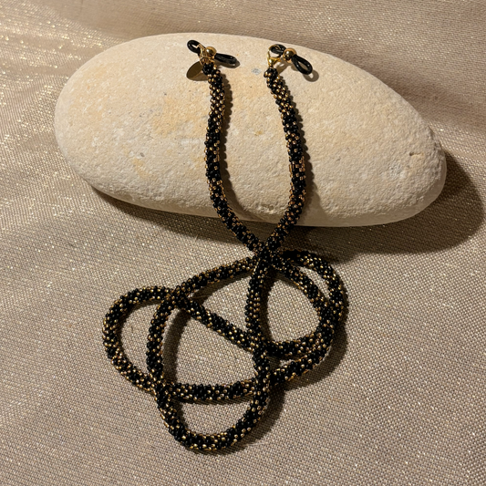 Cordon à lunettes – tissage artisanal du Népal Noir doré 02