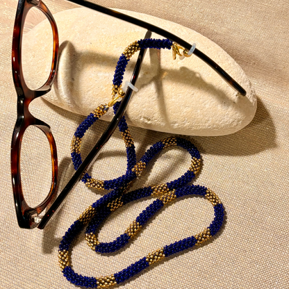 Cordon à lunettes – tissage artisanal du Népal bleu 03