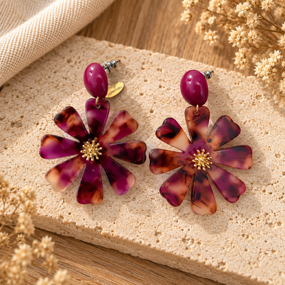 Dalhia – Boucles d’oreilles fleurs en acétate - 3 coloris violets