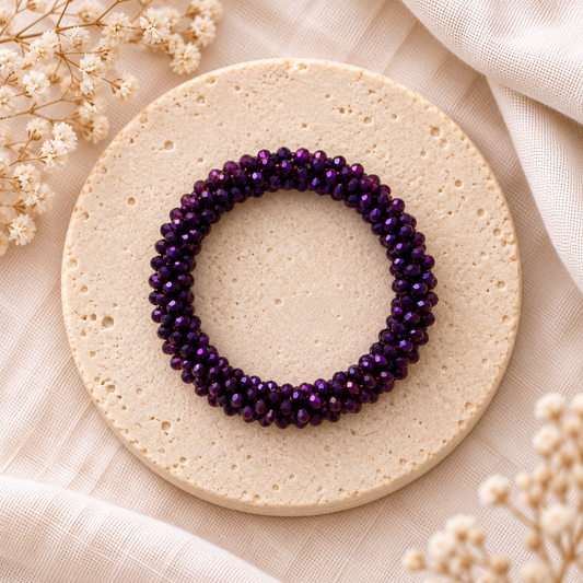 Bracelet élastique en perles de verre – violet  | Trésors de Ava