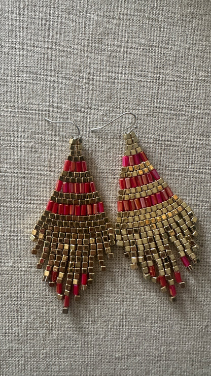 Boucles d'oreilles indiennes PERLAIA dorées et rouge
