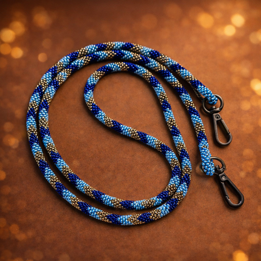 Cordon Téléphone Perlé Bleu Et Blanc - Long - Breloque Anti Mauvais Œil Résine Tendance Femme