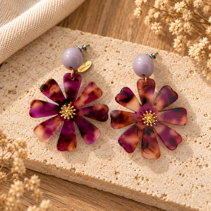 Dalhia – Boucles d’oreilles fleurs en acétate - 3 coloris violets