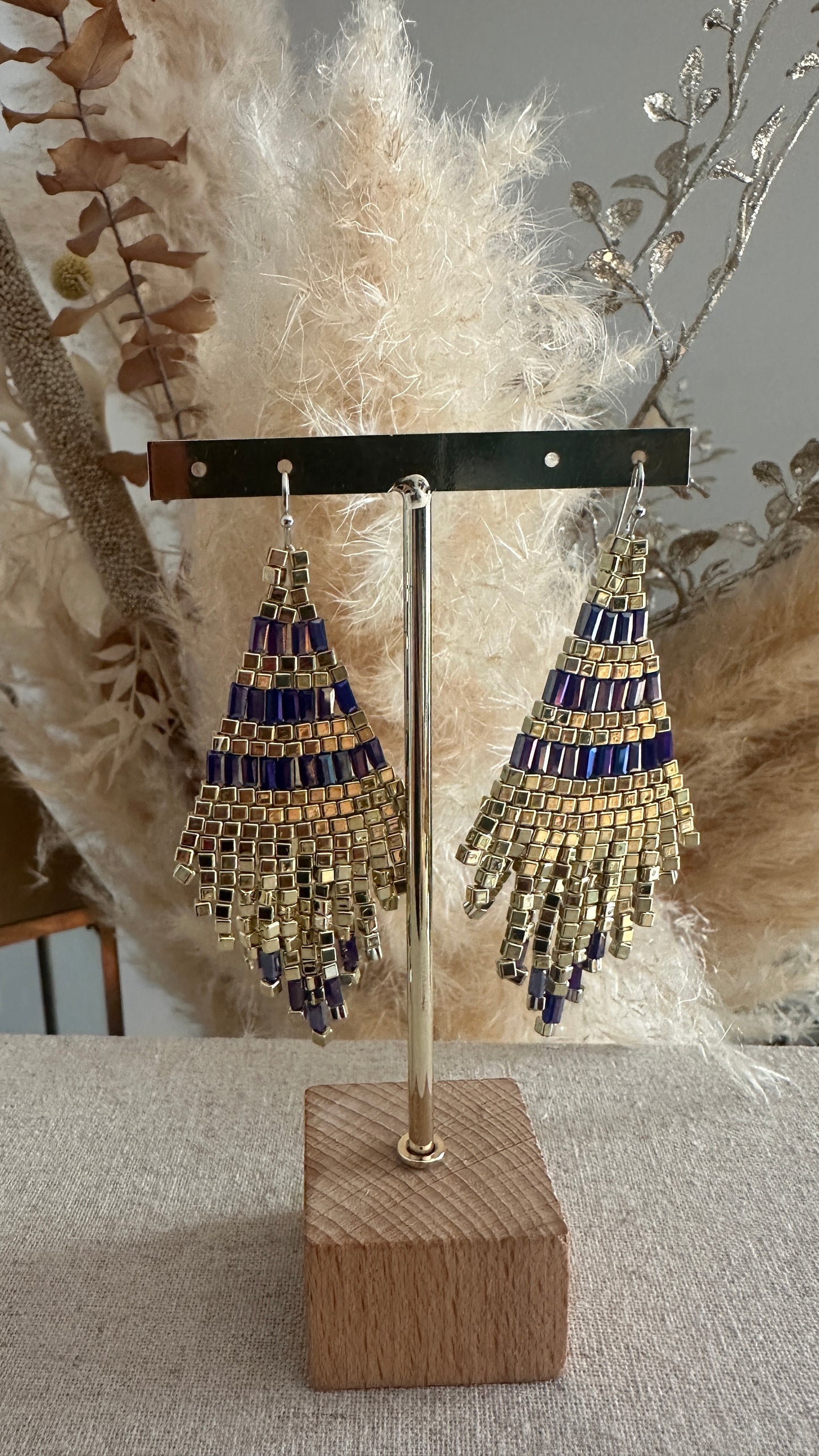 Boucles d'oreilles indiennes PERLAIA dorées et bleues