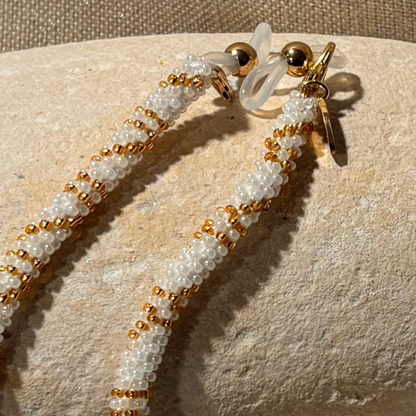 Cordon à lunettes – tissage artisanal du Népal Blanc et or