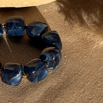 Bracelet élastique Ice bleu marine marbré